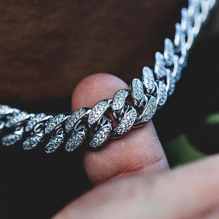 Diamond Cuban Link Chain in White Gold - 12mm