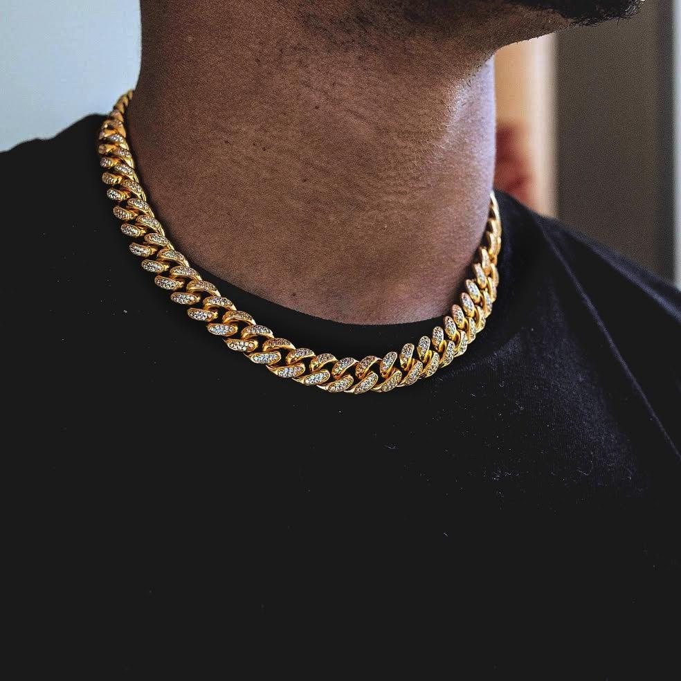 Iced Out Cuban Link Chain Choker Men 12mm Iced Out Cuban Link