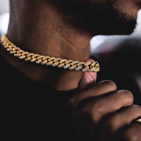 12mm Iced Out Cuban Link Choker CZ Diamond Chain 14k Gold