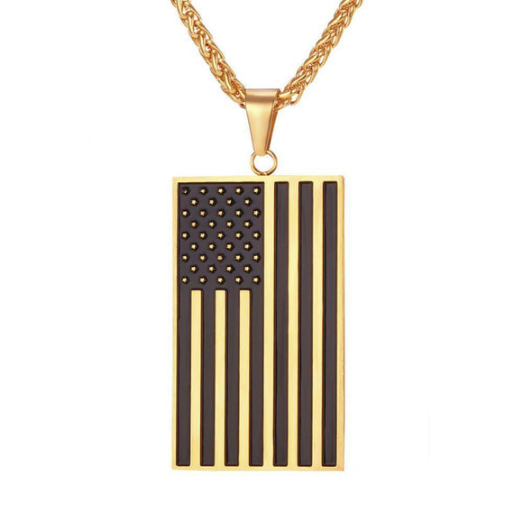 14k Yellow or White Gold American Flag Pendant Necklace-Pendant--Capital Bling