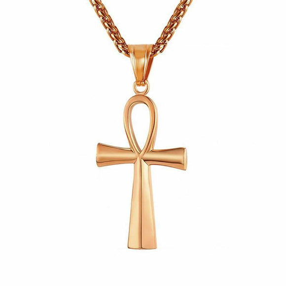 14k Rose Gold Ankh Cross-Pendant--Capital Bling