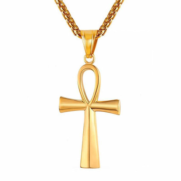 Yellow Gold Egyptian Ankh Cross Necklace-Pendant--Capital Bling