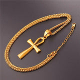 Yellow Gold Egyptian Ankh Cross Necklace-Pendant--Capital Bling