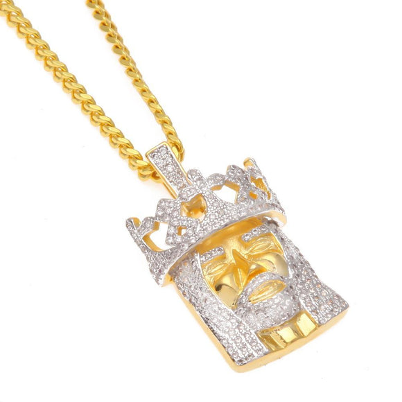 14k Yellow Gold King Jesus Piece Necklace (With Chain)-Pendant--Capital Bling