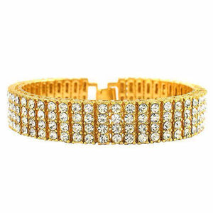 15mm Yellow Gold Four Row CZ Tennis Bracelet-Bracelets--Capital Bling
