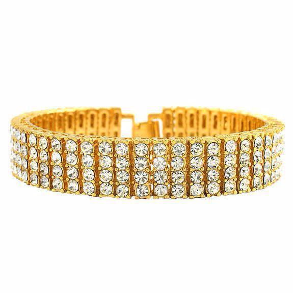 15mm Yellow Gold Four Row CZ Tennis Bracelet-Bracelets--Capital Bling