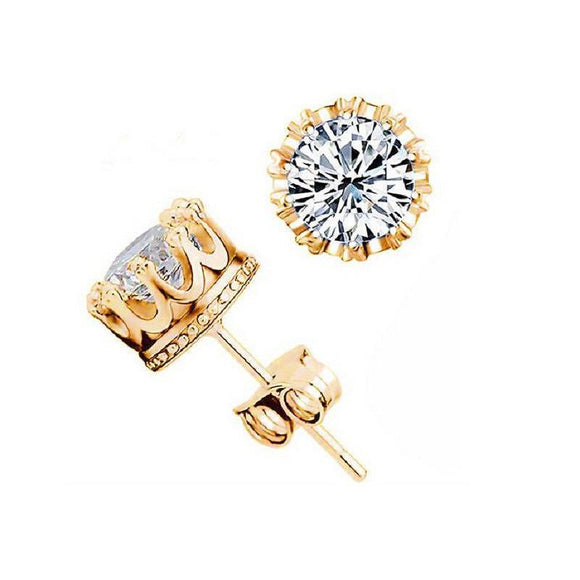 18k Gold 8mm CZ Crown Studs-Earrings--Capital Bling