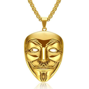 18k Gold Anonymous V for Vendetta Mask Pendant (with chain)-Pendant--Capital Bling