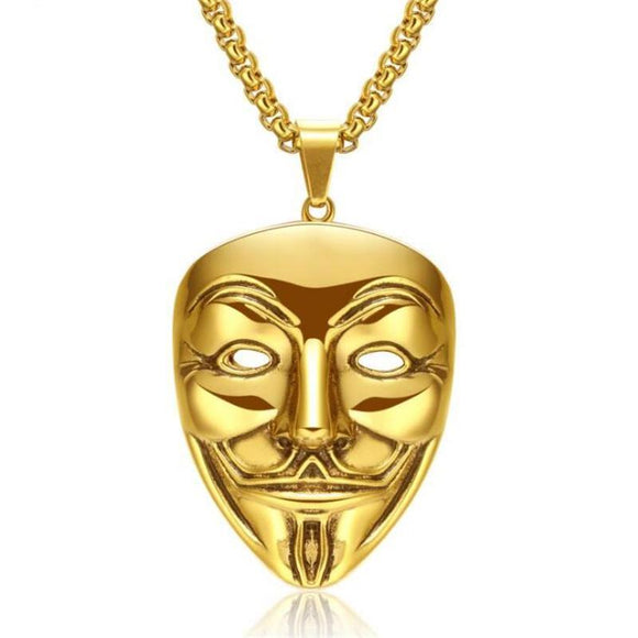 18k Gold Anonymous V for Vendetta Mask Pendant (with chain)-Pendant--Capital Bling
