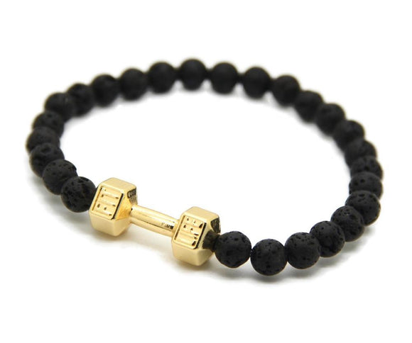 18k Gold #FitLife Dumbbell Bead Bracelet-Bracelets--Capital Bling