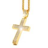 18k Gold Iced Out Cross with Franco Chain-Pendant--Capital Bling