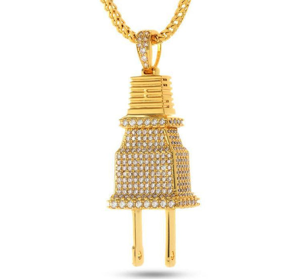 Iced Out 18k Gold Plug Pendant (with chain)-Pendant--Capital Bling