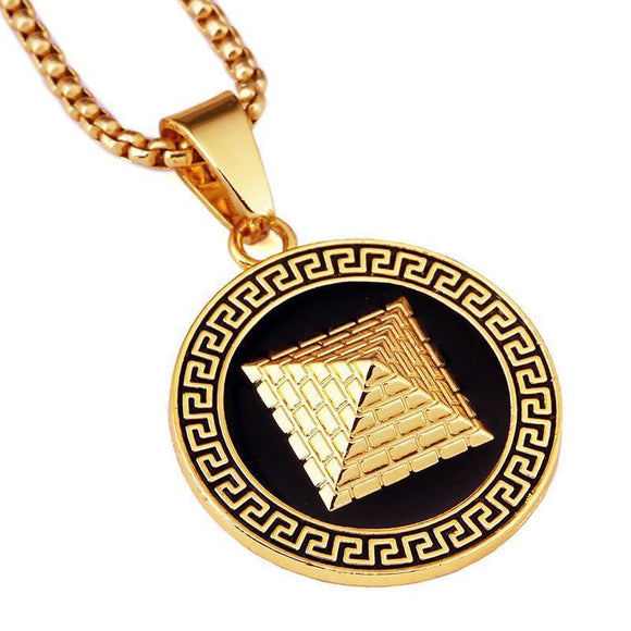 Gold Pyramid Pendant with Chain-Pendant--Capital Bling