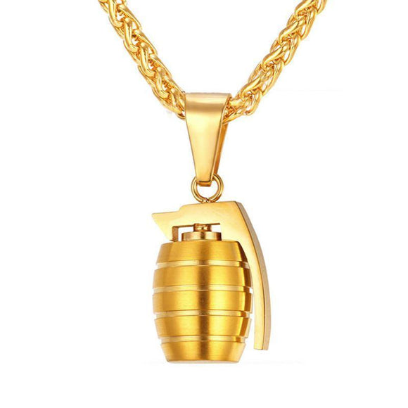 18k Gold Grenade Pendant (With Chain)-Pendant--Capital Bling