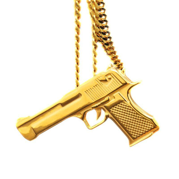 18k Pistol Gun Pendant (with chain)-Pendant--Capital Bling