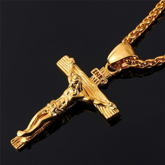 24k Gold Jesus Piece Cross (With Chain)-Pendant--Capital Bling