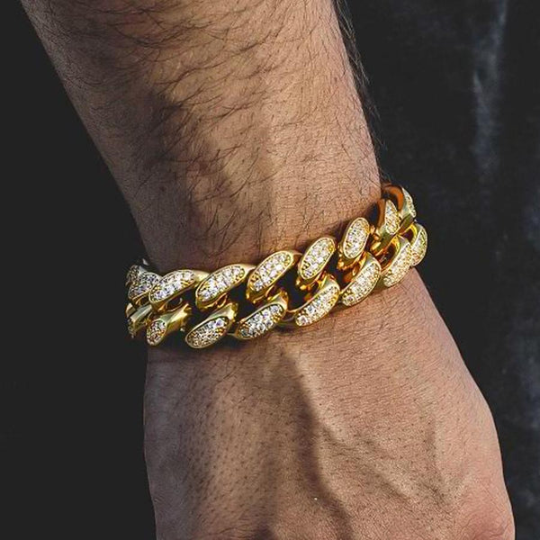 Gold iced out cuban link bracelet on sale