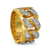 Yellow Gold Diamond Cuban Link Chain Ring-Ring--Capital Bling