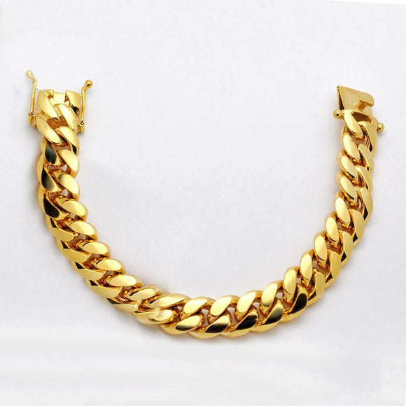 18k Gold Thick 15mm Cuban Link Bracelet-Bracelets--Capital Bling