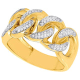 Yellow Gold Diamond Cuban Link Chain Ring-Ring--Capital Bling