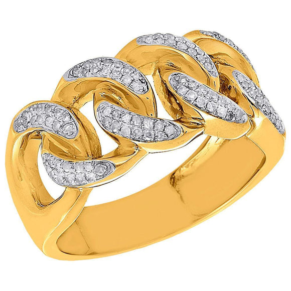 Yellow Gold Diamond Cuban Link Chain Ring-Ring--Capital Bling