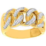 Yellow Gold Diamond Cuban Link Chain Ring-Ring--Capital Bling