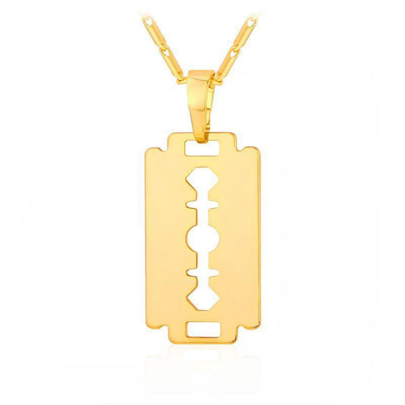 18k Gold Razor Blade Pendant (With Chain)-Pendant--Capital Bling