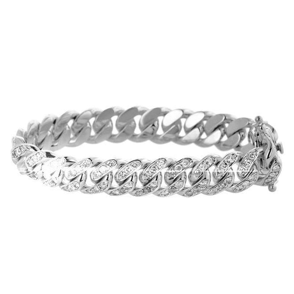 Silver Iced Out Cuban Link Bracelet-Bracelets--Capital Bling