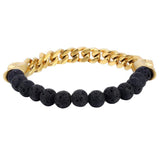 Yellow Gold Cuban & Lava Rock Skull Bracelet-Bracelets--Capital Bling