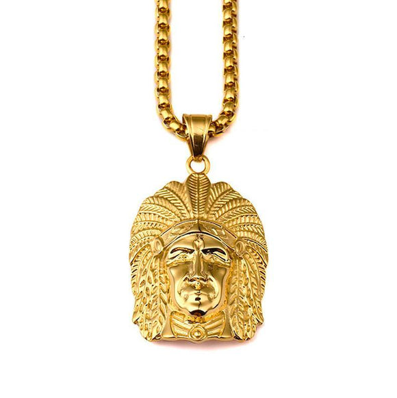 18k Gold Native American Chief Pendant (witch chain)-Pendant--Capital Bling