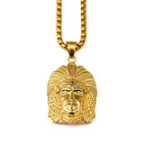 18k Gold Native American Chief Pendant (witch chain)-Pendant--Capital Bling