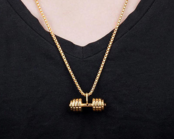 14k Gold Dumbbell Weight Pendant (With Chain)-Pendant--Capital Bling