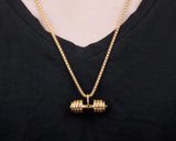 14k Gold Dumbbell Weight Pendant (With Chain)-Pendant--Capital Bling