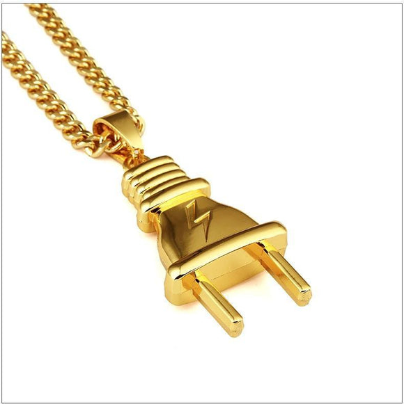 18k Gold Plug Pendant (with chain)-Pendant--Capital Bling