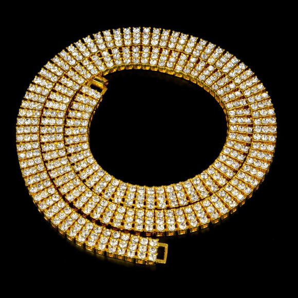 12mm 14k Gold Tripple Row CZ Tennis Chain-Chain--Capital Bling