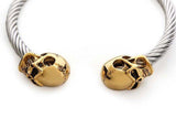 14k Yellow Gold & Stainless Steel Skull Bracelet-Bracelets--Capital Bling