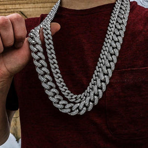 15mm Iced Out Cuban Link CZ Diamond Chain (White Gold)-Chain--Capital Bling