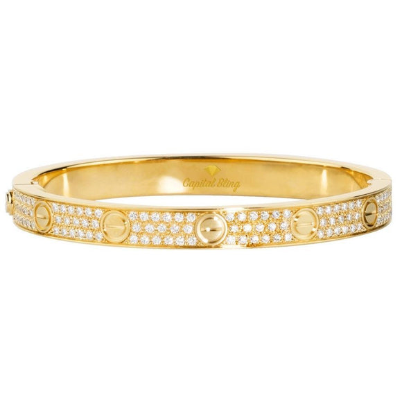 Iced Out Gold Screw Designer Style Bracelet (18k Gold, Rose Gold, Silver) - Capital Bling