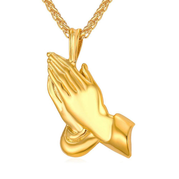 18k Gold Praying Hands Pendant W/ Chain-Pendant--Capital Bling