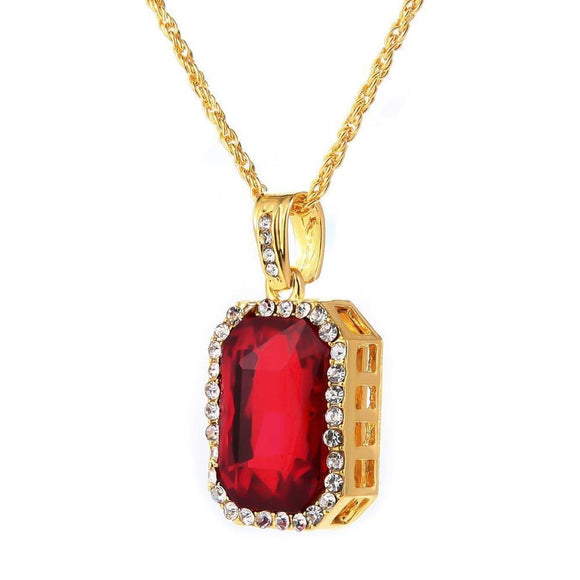 Red Ruby Yellow Gold Pendant Necklace-Pendant--Capital Bling