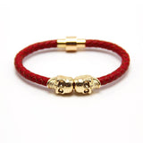 18k Gold & Leather Skull Bracelet-Bracelets--Capital Bling