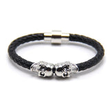 18k Gold & Leather Skull Bracelet-Bracelets--Capital Bling