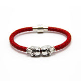 18k Gold & Leather Skull Bracelet-Bracelets--Capital Bling