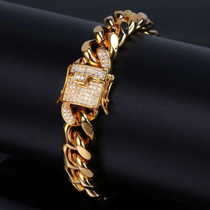 Diamond Clasp 14k Gold Cuban Link Chain Bracelet-Capital Bling