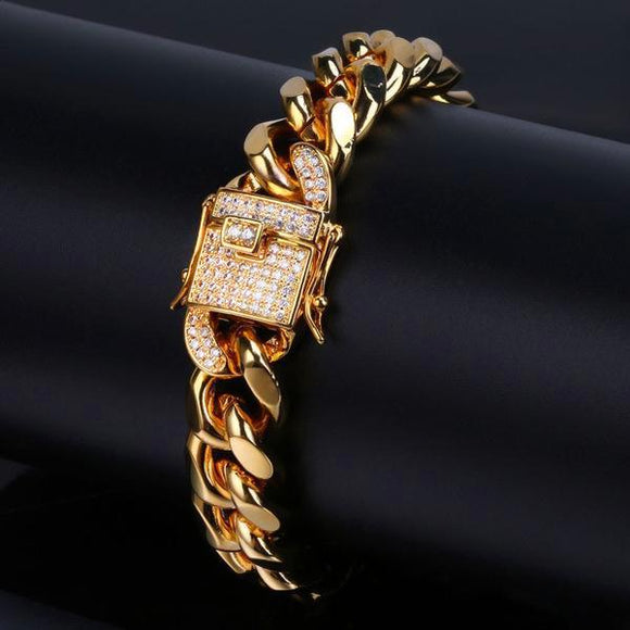 Diamond Clasp 14k Gold Cuban Link Chain Bracelet-Capital Bling