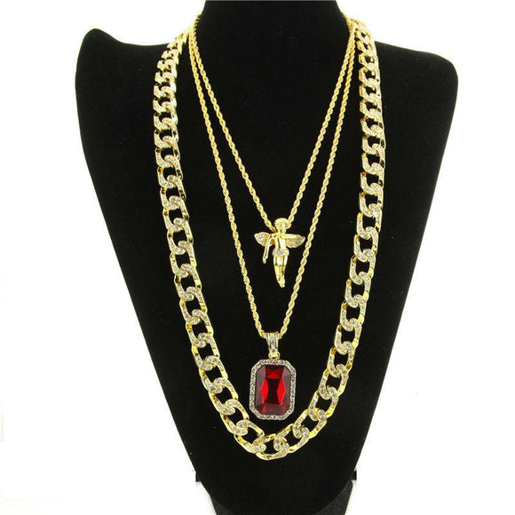 Angel Charm, Ruby Pendant and Diamond Chain Custom Set