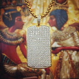 18k Gold Iced Out Diamond Dog Tag with Chain-Pendant--Capital Bling