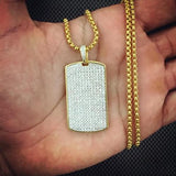 18k Gold Iced Out Diamond Dog Tag with Chain-Pendant--Capital Bling